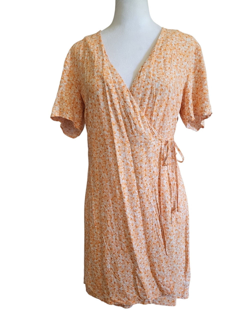 H&M Floral V-Neck Short Sleeve Dress Peach sz S